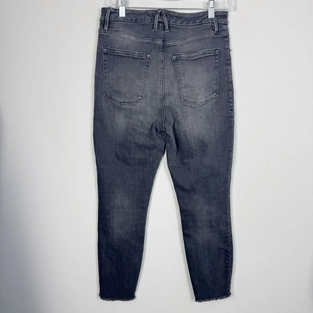 GOOD AMERICAN | Good Waist Black Wash Skinny Jeans Fray Hem Women’s Size 8/29